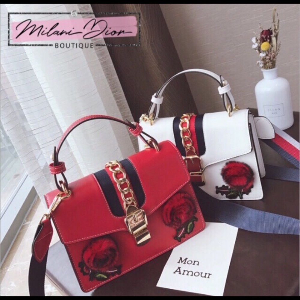 Rose embroidered handbag